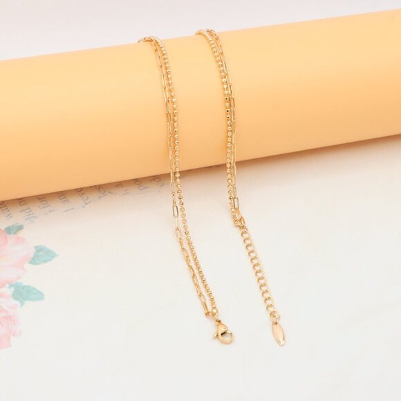 Layered Rose Gold Necklace with Ball Charm, XPNL0350 - Picture 12 of 13